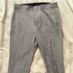 Skinny fit brown plaid dress pants